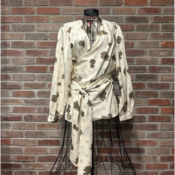 Vince Camuto New With Tags, Wrap Blouse, Size Large, Cream with Paisley Print - Picture 1 of 7